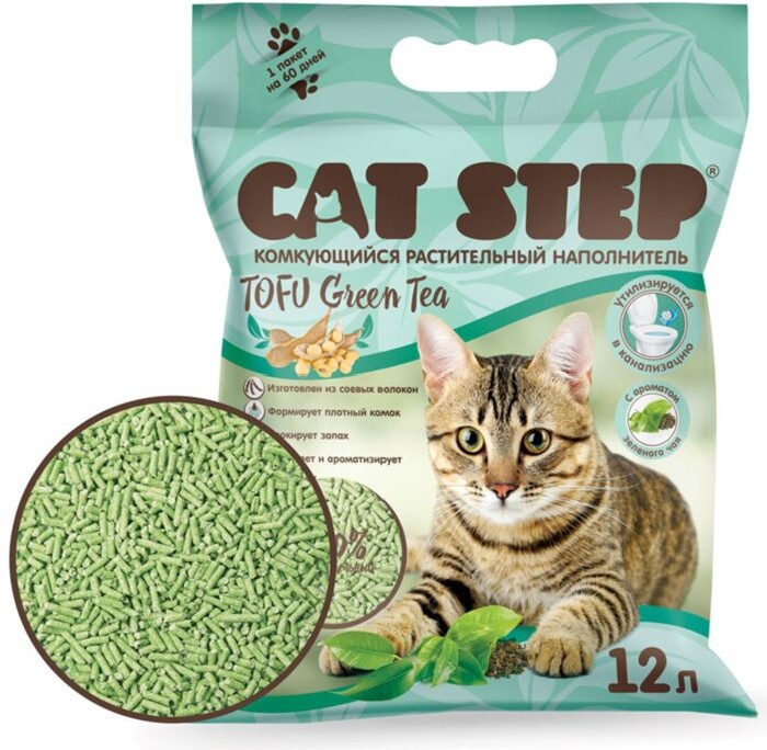 Наполнитель CAT STEP Tofu Green Tea растительный комкующийся 12 л