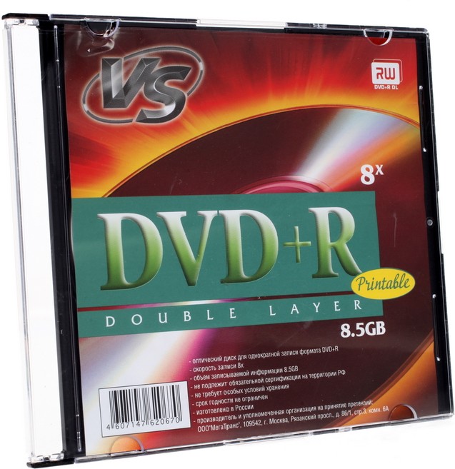 DVD-диск VS DVD+R, 8.5 ГБ, Slim Case, 8x, 1 шт